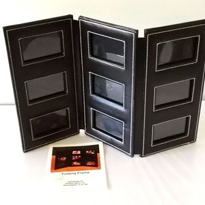 NWOT -  Folding Leather Picture Frame  - Tri-Fold - Black